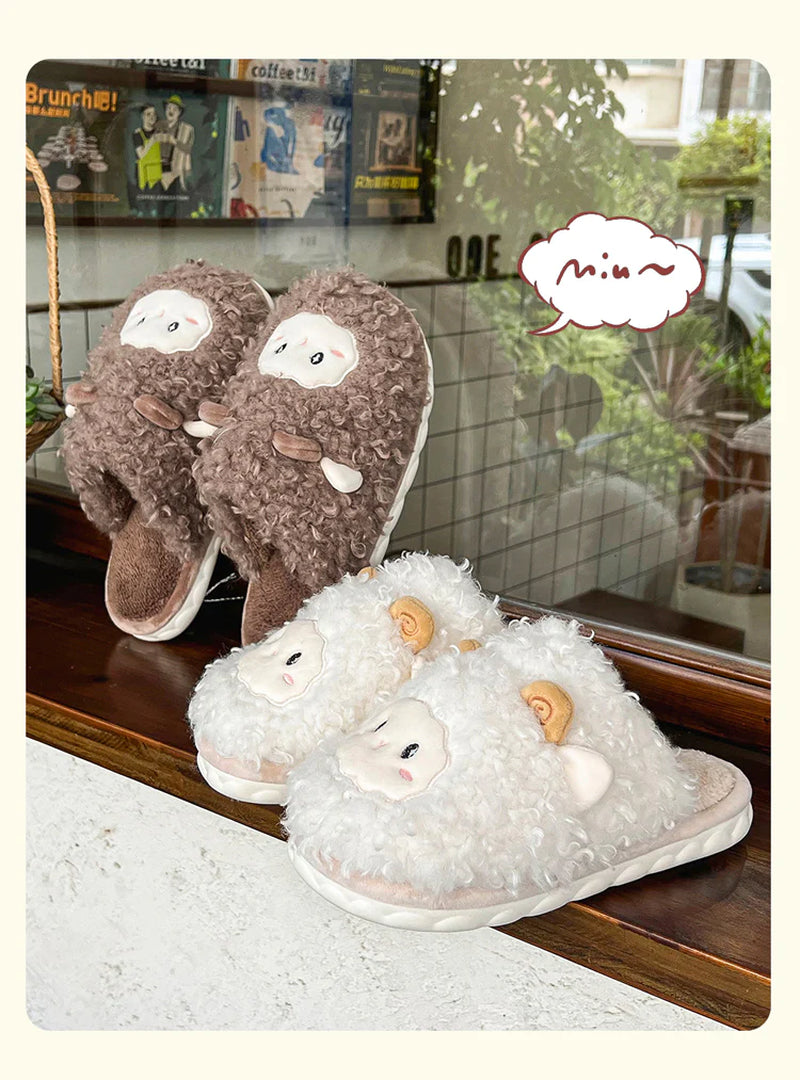 Winter Warm Womens Men Autumn Cotton Cartoon Fur Cozy Slippers Home Indoor Flat Non-Slip Cute Plush Couple Ladies Slides Shoes